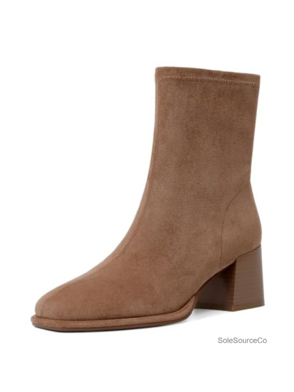 Women's Square Toe Ankle Boots Faux Suede Chunky Heel Side Zipper